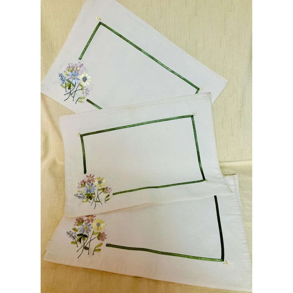 Vintage hand embroidered linen placemats